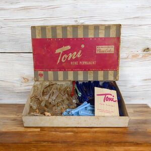 60s VTG Toni Home Permanent w Professional Type Plastic Curlers Clear Blue 140+